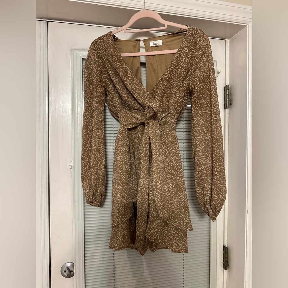 Brown Floral Wrap Dress